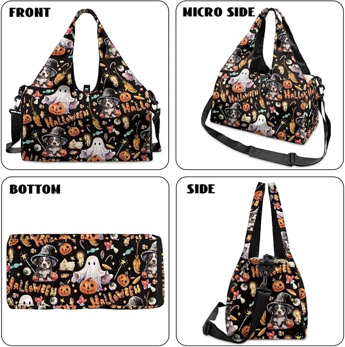 Halloween Ghost Pumkin Gym Bag for Women with Shoe Compartment and Yoga Mat Holder Lightweight Duffel Bag for Sports Overnight Weekender Travel Carry On Bags Spooky Halloween Decor
