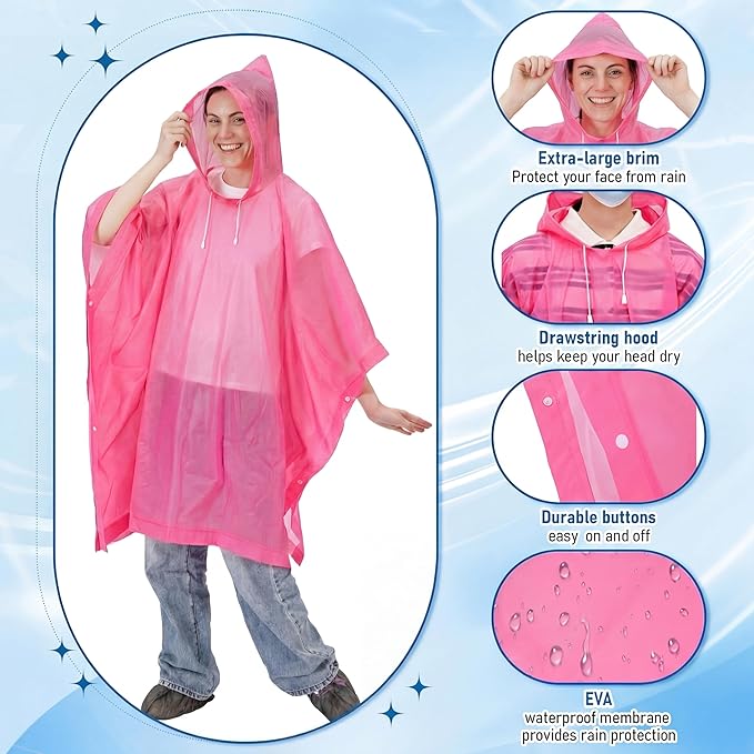 Zhehao 40 Pcs Rain Ponchos for Adult Homeles Bulk Reusable Raincoat with Drawstring Waterproof Plastic Raincoat for Men Women