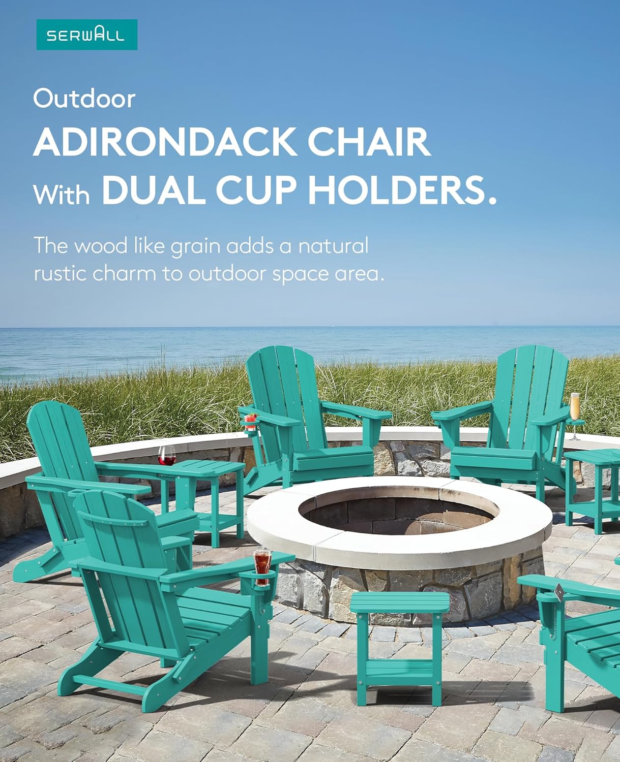 SERWALL Adirondack Chair with Cup Holders - Composite Adirondack Chairs Set of 4 HDPE Outdoor Chairs All Weather Use- Aruba
