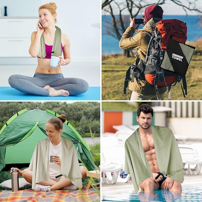 Swimming Pool Towel XL Size Microfiber Quick Dry Camping Hiking Beach Travel Hot Yoga Mat Body Towels (Army Green, 1 Pack XL)