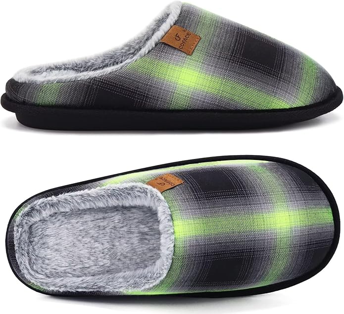 COFACE Mens Cozy Memory Foam Scuff Slippers Casual Slip On Warm House Shoes Indoor/Outdoor Sandal Slippers With Arch Support Rubber Sole Size 7-15