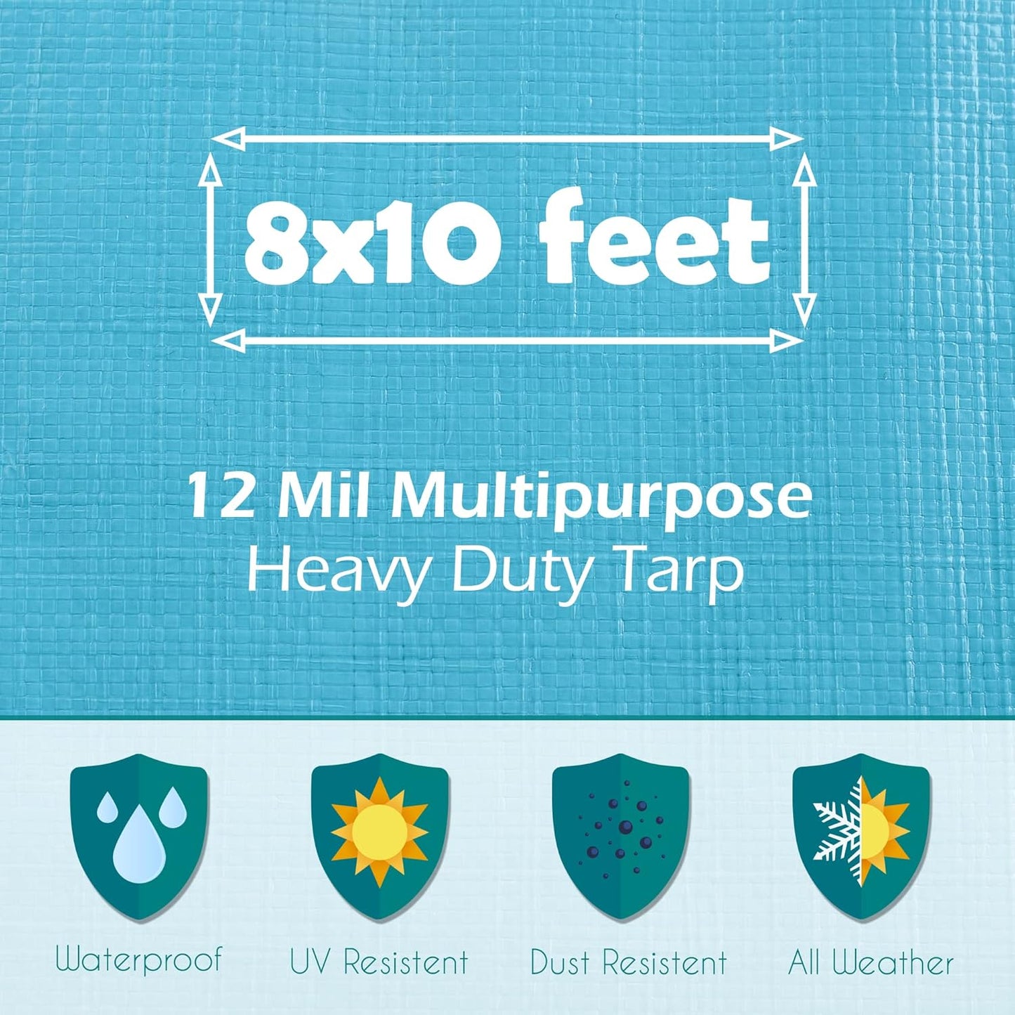 Tarps Heavy Duty Waterproof 8x10-12 mil Thick Camping Tent - Blue Tarp 8x10 UV Resistant, Rip & Tear Proof with Metal Grommets – Multipurpose Use for Camping, Tent, Boat, RV, Car, & Pool Cover