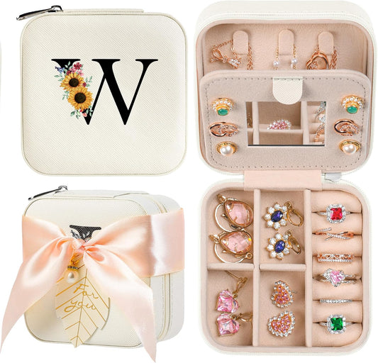 AYGXU Travel Jewelry Box for Women and Girls - Small Case With Initial A-Z - Teacher Gifts