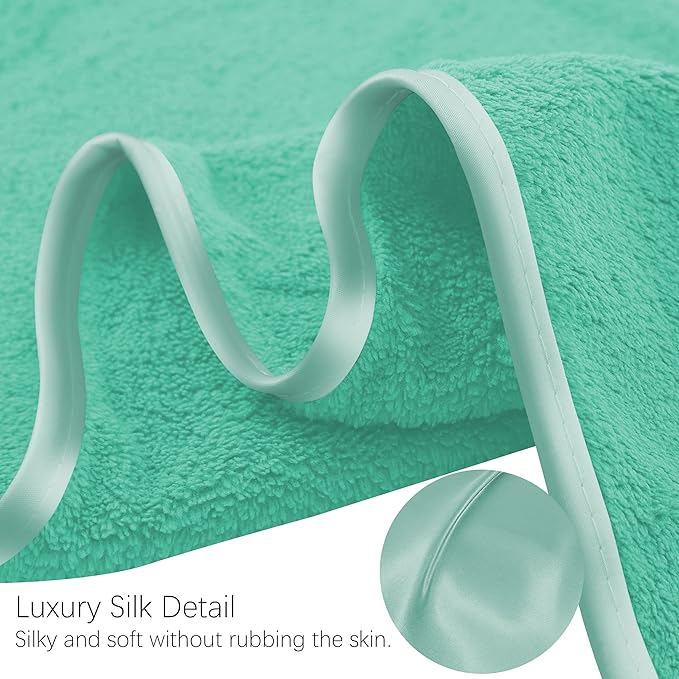 TENSTARS Luxury Silk Hemming Towel Set - Light Thin Quick Drying - 2 Bath Towels 2 Hand Towels 2 Washcloths - Ultra Soft Microfiber Towel for Bath Fitness, Sports, Yoga, Travel (Aqua Green, 6 Pieces)