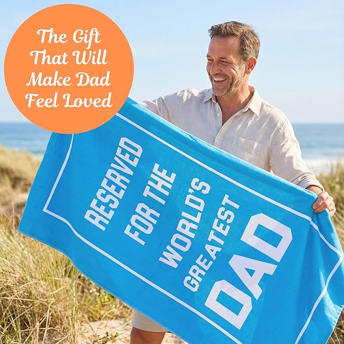 Dad Beach Towel - Best Ever from Daughter Son - Large Microfiber Sand Free Pool Accessories for Men - Unique Birthday Present - Travel Vacation Essentials - 60x30 Turquoise
