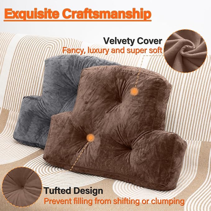 Back Pillow for Chair, Memory Foam Lumbar Pillow for Back Support, Back Rest Cushion for Office, Sofa, Couch Sitting, Recliner, Bed and Lower Back Pain (Coffee)