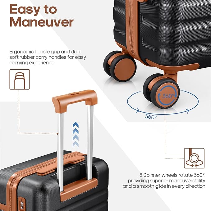 UKEIN Luggage Sets 3 Piece, PC Hardside Large Luggage 28 Inch With Spinner Wheels with TSA Lock, Checked Suitcase Set With Travel Backpack for Men (Black, 3 piece set (28inch))