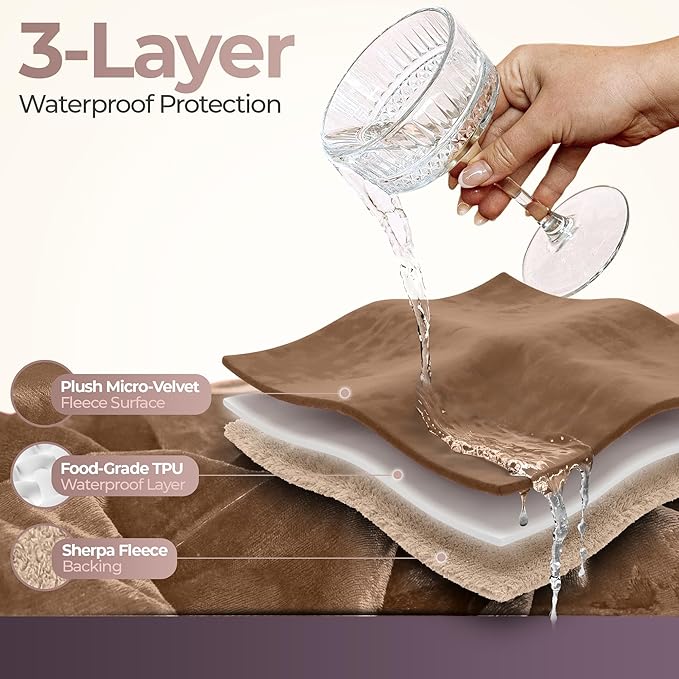 Sacred Weapon Splash Blanket – Plush Deluxe Mattress Protector – VIP Waterproof Fleece Blanket – Boonger Blanket with Moisture Barrier, Stain Proof & Washable – Queen/King Size Beige 80"x80"