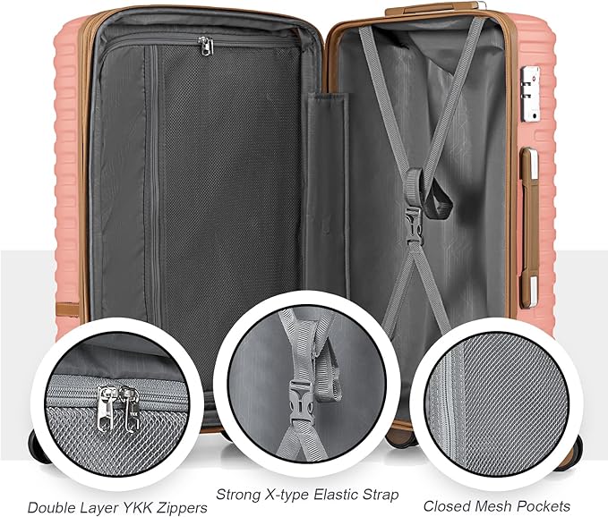 Joyway Carry On Luggage 20 Inch Expandable Suitcase with Spinner Wheel, 3 Piece Hard Shell Luggage Set with TSA Lock(Pink)