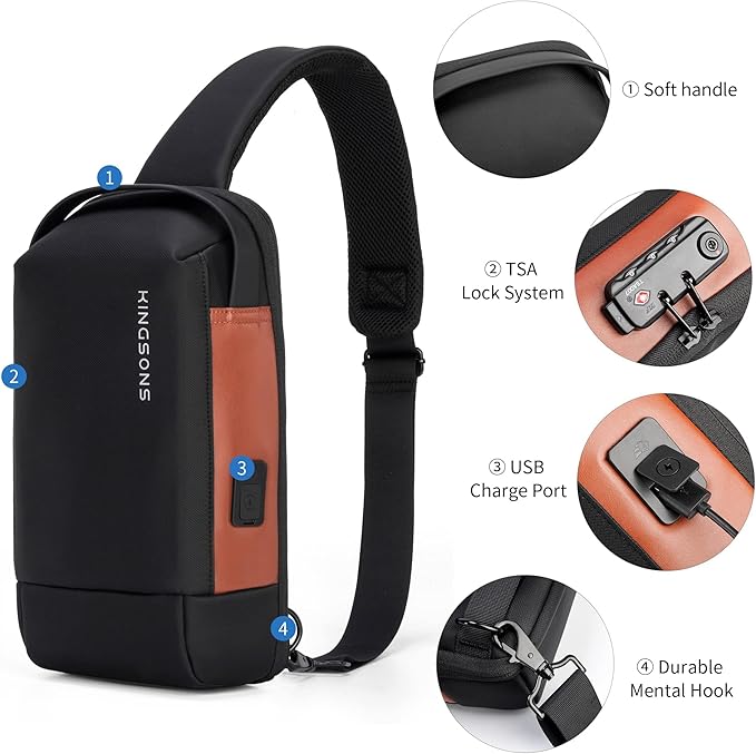 Kingsons Sling Crossbody Bag Anti-theft Chest Shoulder Backpack for Men Waterproof Minimalist Casual Daypack for Travel Gym