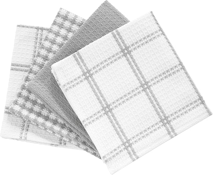 T-Fal Premium Waffle Dish Cloths: Highly Absorbent, Super Soft Long Lasting - 100% Cotton, 12"x13" Flat Waffle Dish Towel for Cleaning & Drying Dishes, (4-Pack), Grey