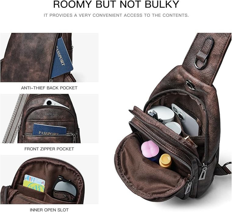 Sling Bag For Women Faux Leather Small Casual Daypack Backpack Fanny Pack Crossbody Chest Bags Purse