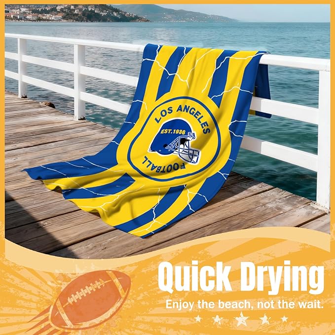 Football Fan Thin Lightweight Microfiber Beach Towel Los Themed XL Oversized Quick Dry Absorbent Towels Men Women Sport Stuff Rams Team Dad Husband Guy Him Christmas Father Day Gag Funny Unique Gift