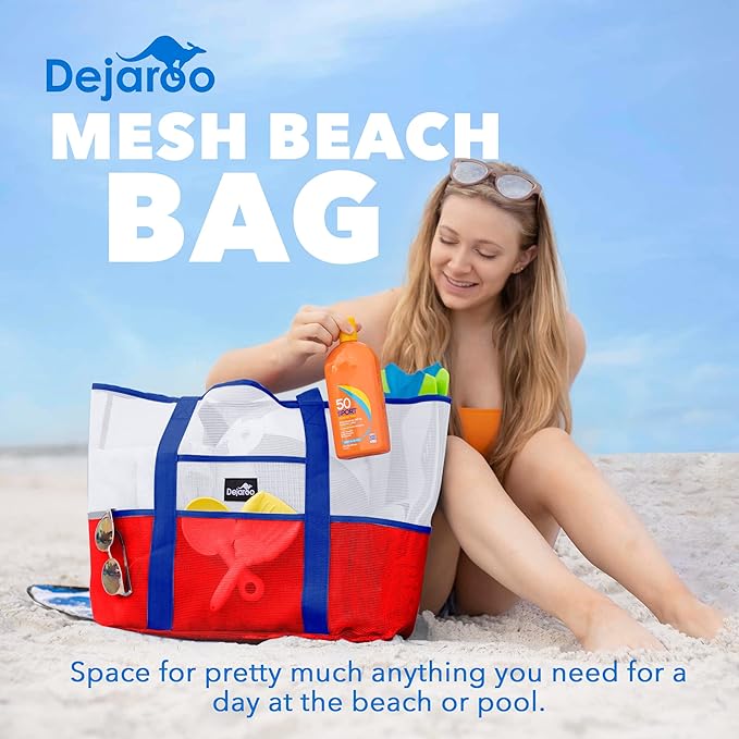 Dejaroo Mesh Sand Free Bag - Strong Lightweight Bag For Beach & Vacation Essentials. Tons of Storage!