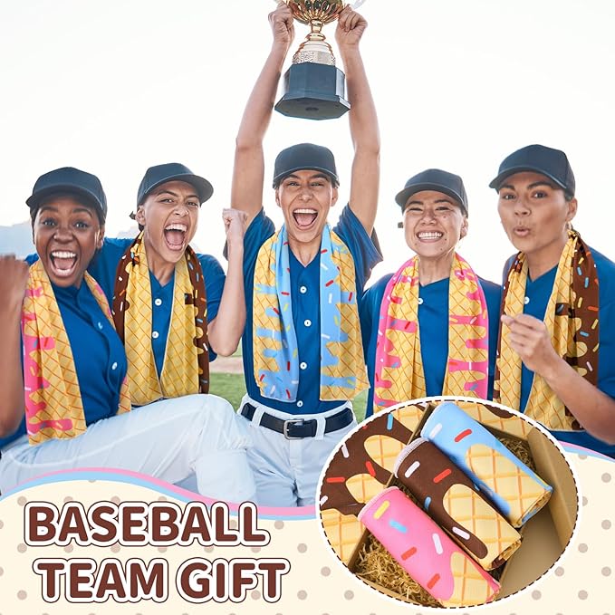 Booson 12 Pcs Baseball Drip Cooling Towels 40"x12" Cream Baseball Ice Towel Party Favors for Boys Girls Player Coach Sport Team Gifts Stuffer
