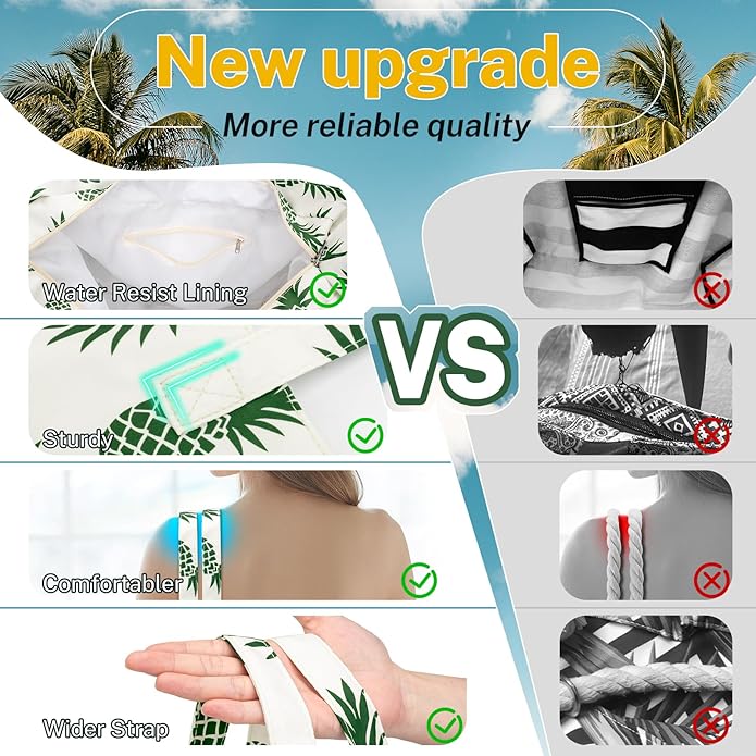 Iioscre Beach Bag for Women, Causal Hobo Pool Bags with Zipper Inner Pocket, Foldable Swim Tote Bag for Vacation Essentials
