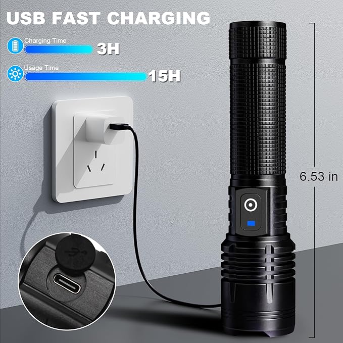 3Pack Flashlights High Lumens Rechargeable, 99000 Lumens Super Bright Led Flashlight with 5 Modes & Waterproof, Powerful Handheld Flashlights for Home Camping Emergencies