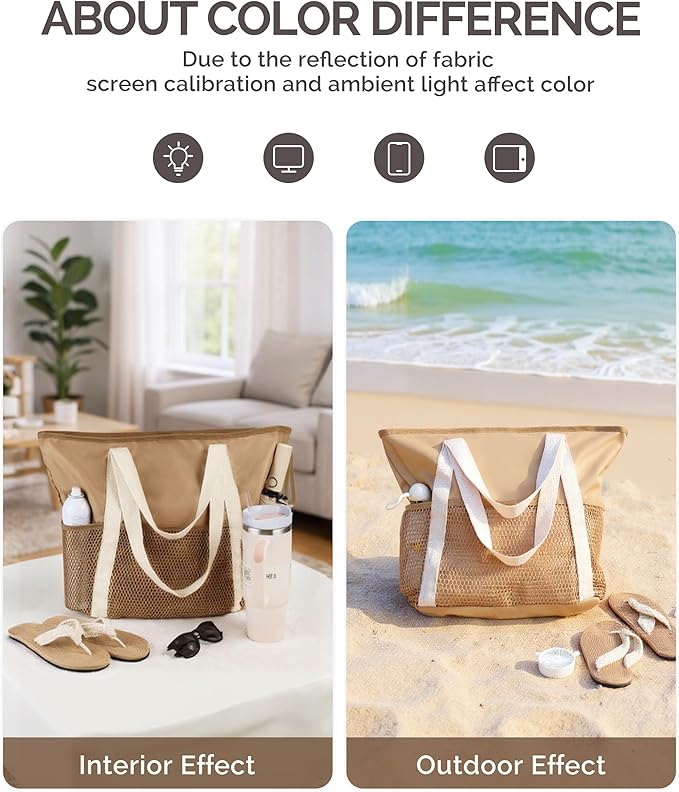 HOMESPON Beach Bag Large Waterproof Sandproof Tote for Women with Zipper and Mesh Pockets