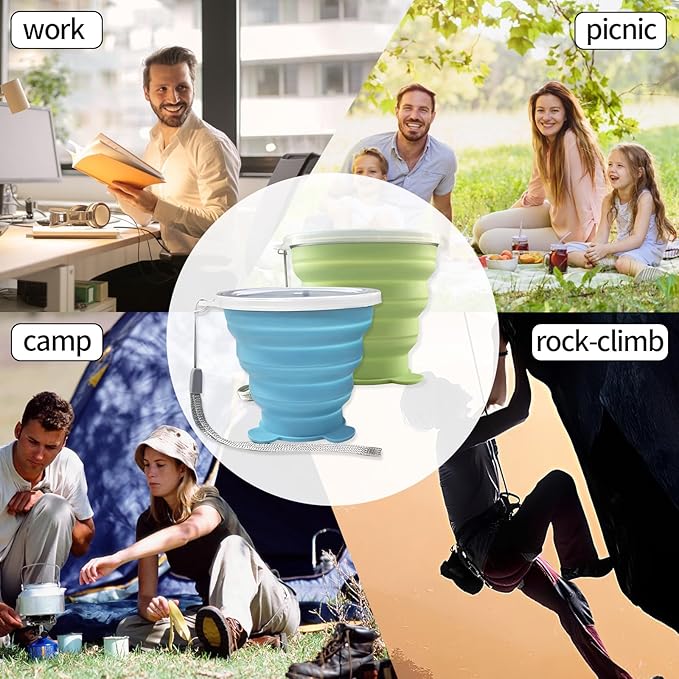 Collapsible Cups, Silicone Collapsible Travel-Cup, Expandable Folding Camping DrinkingCup with Lids Reusable Small Portable Mugs Cup for Travel, Camping, Hiking,Outdoor Sports, Home