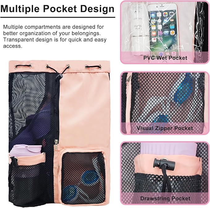 Mesh Beach Backpack with Wet Pocket Drawstring Pool Bag Waterproof Swimming Bag Gym Backpack for Men & Women