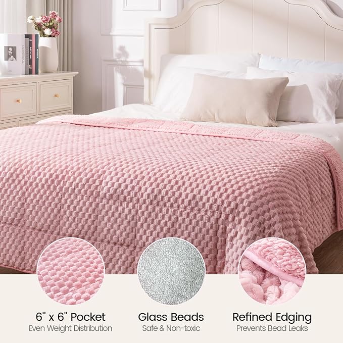 Super Fuzzy Soft Fleece Sherpa Weighted Blanket 15 lbs for Adults, 3D Imitation Turtle Shell Luxury Weighted Throw for Better Sleep, Dual Sided Cozy Heavy Blankets for Couch Bed, Pink, 60" x 80"