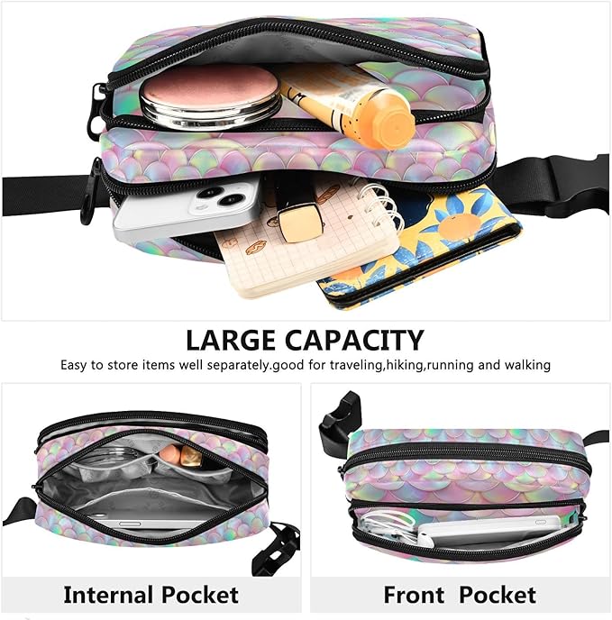 Pink Mermaid Scales Fanny Pack for Women Men Water Resistant Fashion Waist Packs with Adjustable Strap Belt Bag for Travel Workout Jogging Hiking 21219432