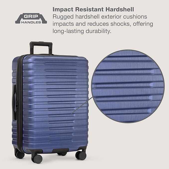 U.S. Traveler Boren Expandable Hardside Rugged Travel Luggage with 8 Spinner Wheels, Navy, 3-Piece Set