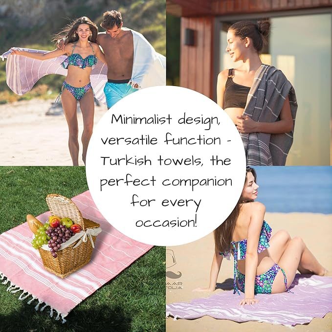 Bazaar Anatolia Turkish Beach Towel – 100% Cotton, Quick Dry, Sand Free Towel for Bathroom, Camping, Travel, Peach – Oversized 71x39 Inches – Stripe Coral