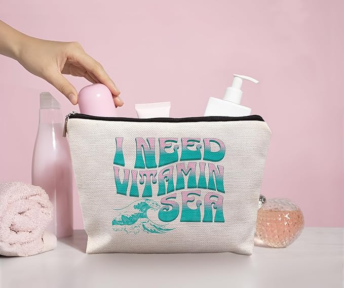 Funny Summer Beach Makeup Bag Gifts for Women, Beach Cosmetic Bag, Beach Stuff for Women, Beach Gifts for Women Friends, Summer Beach Essentials, Beach Weekend Gifts, I Need Vitamin Sea
