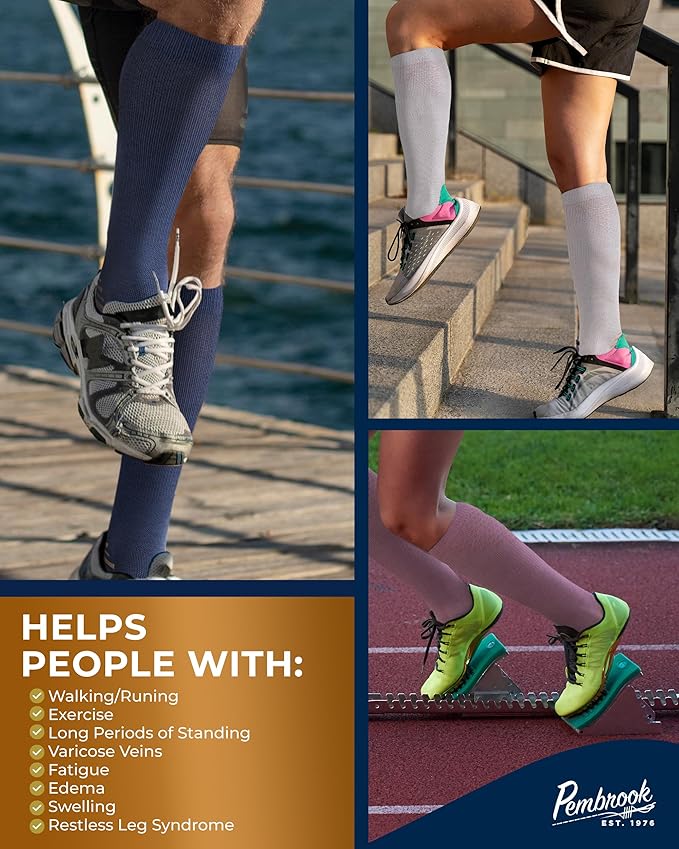 Pembrook 3 Pairs Copper Mens Compression Socks 20-30 mmHg, Running, Hiking, Athletic Cycling, Travel | Circulation Support