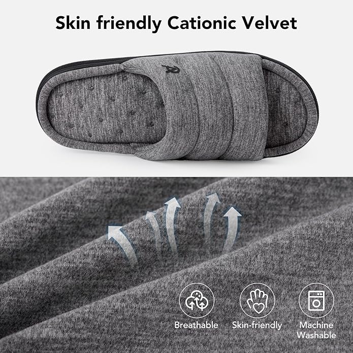 VeraCosy Mens Open-Toe Slippers Memory Foam Indoor Outdoor House Shoes