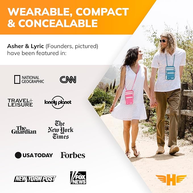HERO Neck Wallet – RFID Blocking Passport Holder – Easy to Conceal Travel Pouch (Hot Pink)