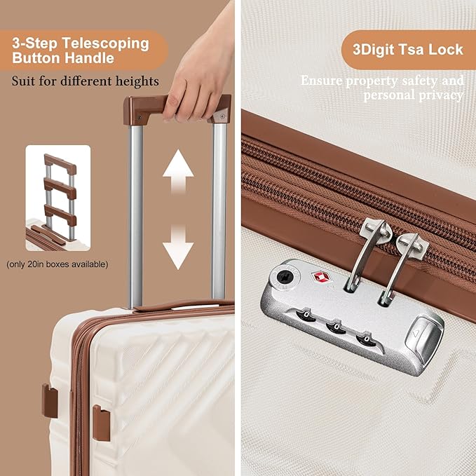 5 piece Luggage Set Expandable Suitcase 22x14x9 Airline Approved Carry on, ABS Hard Case Suitcases with Spinner Wheels, TSA Lock (Beige)
