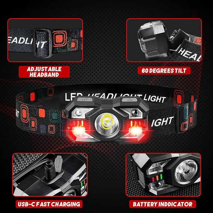 Headlamp Rechargeable 2Pack, 3000 Lumen Ultra-Light Bright Headlamp Flashlight with White Red Light, LED Headlight, 5+5 Mode for Outdoor Camping Fishing Running Hiking