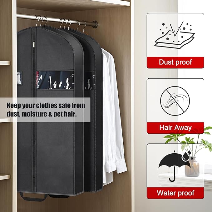 43" Garment Bags for Hanging Clothes & Travel, 4" Gusseted Suit Bag for Closet Storage, Hanging Bags for Clothes Travel with 2 Handles for Tuxedos, Coats,Shirts & Dresses