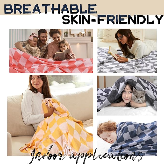 Breathable Bedspread Woven Blanket Extra Large Lightweight Soft Cooling Hot Sleeper Throw Tween Queen Full Size Quilt Thin Comforter Summer Ice Cold Sheet Bed Decor Bedroom Decorative Checkered Grey
