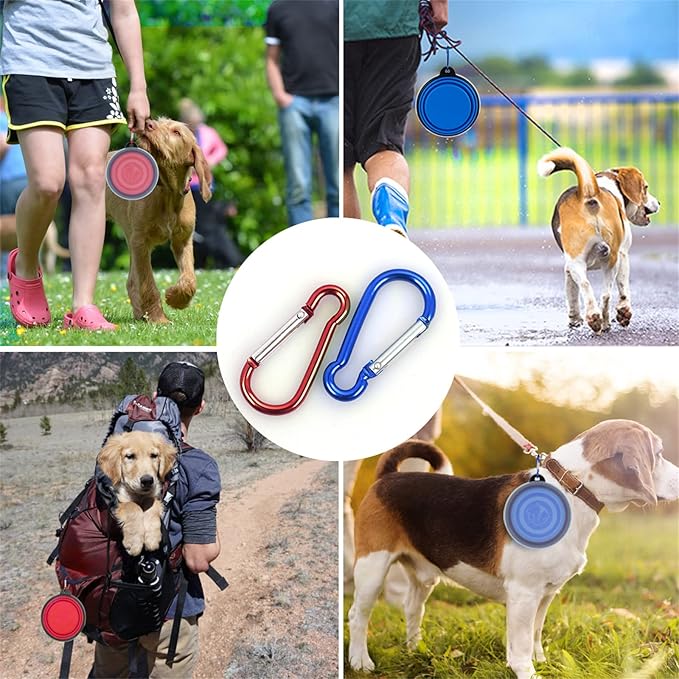 Collapsible Dog Bowl,2 Pack Portable and Foldable Pet Travel Bowls Collapsable Dog Water Feeding Bowls Dish for Dogs Cats and Small Animals,with Lids (Small, Blue+Red)