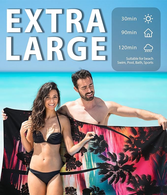 Margelife Sand Proof Microfiber Beach Towels Adult –Quick Fast Dry Beach Oversized for Swim Pool Yoga Travel Blanket Essentials Lightweight Accessories Must Haves Women Gifts Butterfly Coconut Tree