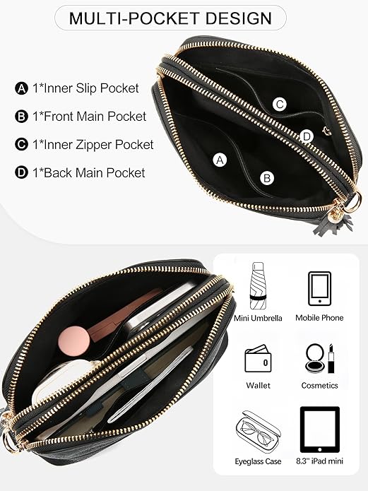 Women's Leather Crossbody Bags Anti Theft Purses RFID Blocking Handbags Trendy Travel Adjustable Strap Tassel