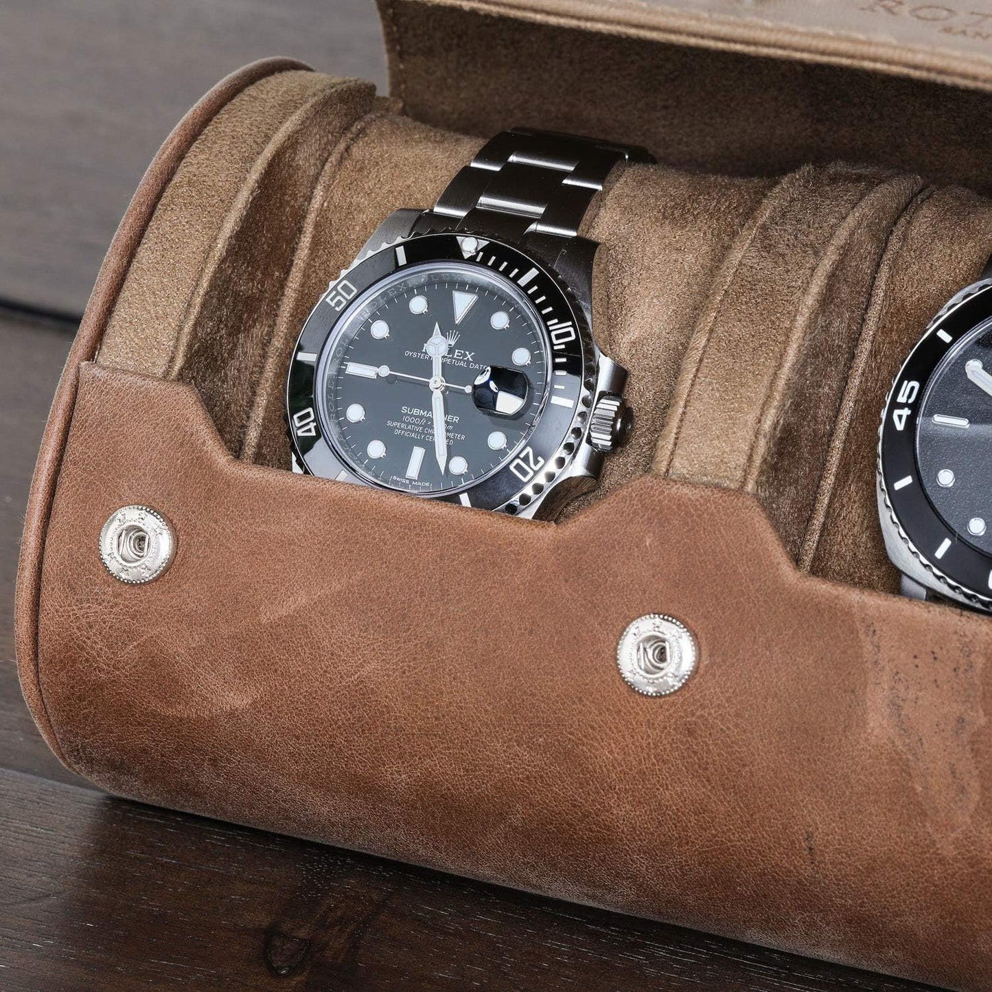 ROTHWELL Watch Roll Travel Case for 3 Watches | 100% Real Leather, Tough Portable Protection, Fits All Wrist Watch & Smart Watches Up to 50mm (Tan/Tan)
