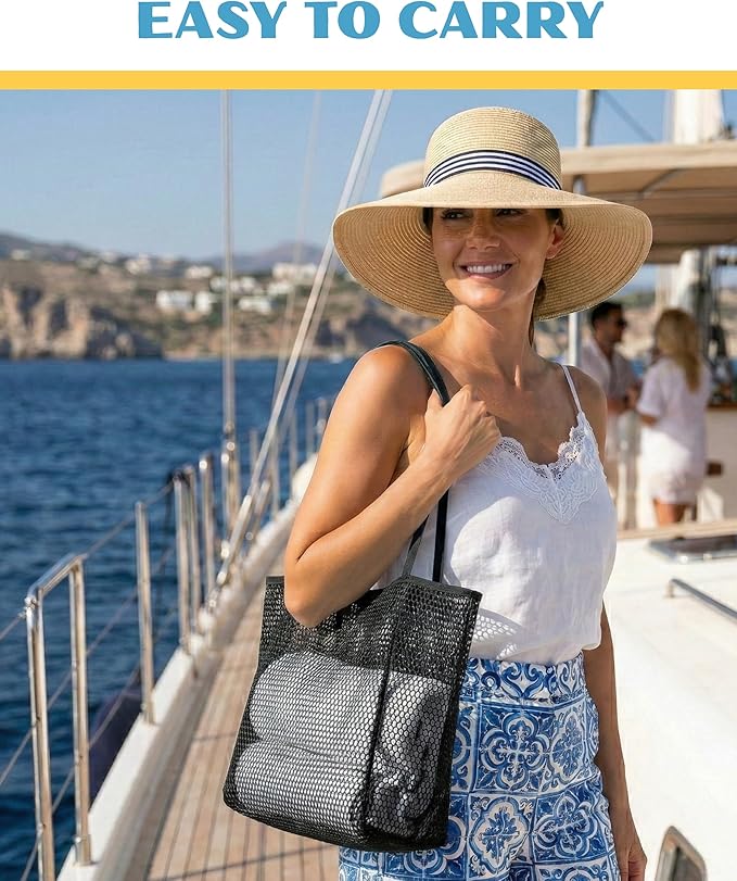 Rave Envy Beach Tote Bag for Women – Waterproof Mesh Tote Bag, Large Capacity Sandproof Beach Bags for Travel