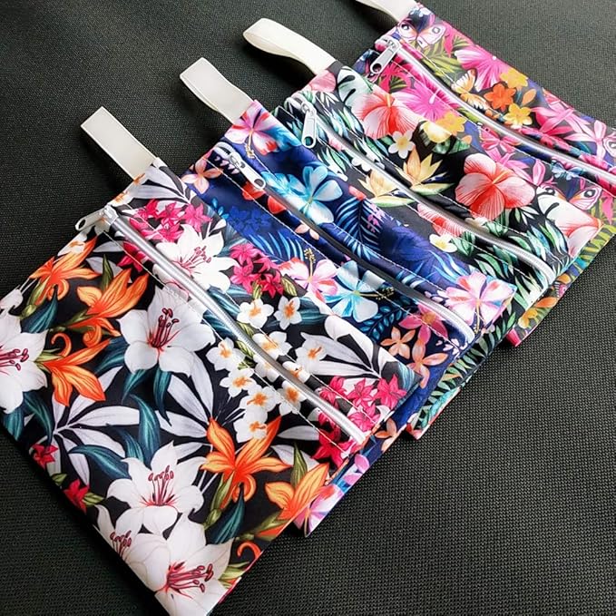 Pack 4pcs Waterproof Mini Wet Bags for Menstrual Pads, Maternity Mama Panty Liners,Sanitary Pads, Sanitary Napkin,Wipes, can be Used as Makeup Bags/Purse