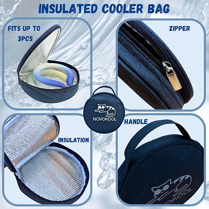 2 Pack Neck Cooling Tube with Insulated Bag - Reusable Ice Ring Neck Cooler Indoor Outdoor - Relief for Summer and Hot Flashes - Wearable Ice Ring Freezes Under 64℉(Blue+Yellow)
