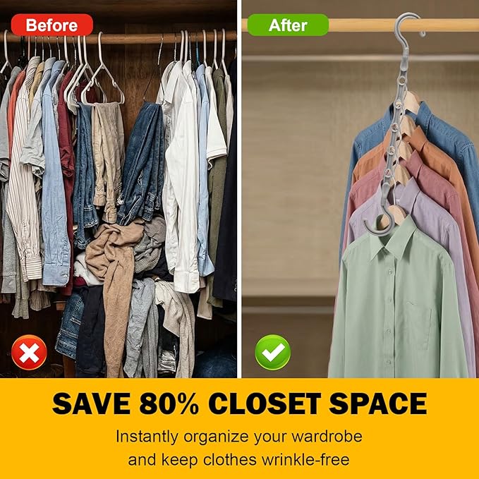 12 Pack College Dorm Room Essentials for Girls Guys, Closet Organizers and Storage, Stronger Space Saving Hangers Clothes Hanger with 5 Holes Closet Storage for Heavy Clothes,Magic Home Organization