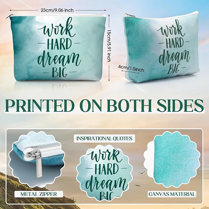20 Pcs Employee Appreciation Gifts For Women Inspirational Canvas Makeup Bags Portable Compact Mirror Bulk Cosmetic Bags Thank You Gifts for Social Worker Coworkers (Motivation,Pastel)