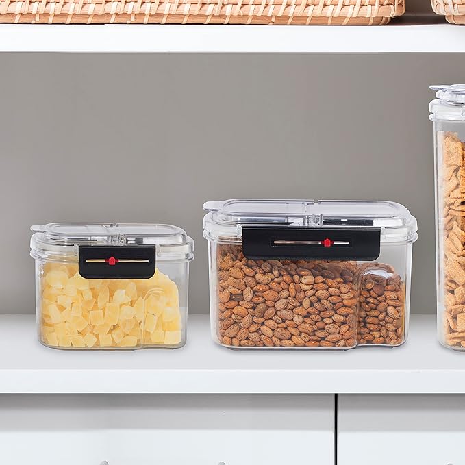 Oggi Easi Grip 60oz Moisture Proof Storage Container, Ultra Clear BPA-Free Sealable Canister, Flip Open Pouring Lid, Date Reminder Slider on Clip, Ideal Cereal Dispenser (60oz / 1.8lt)