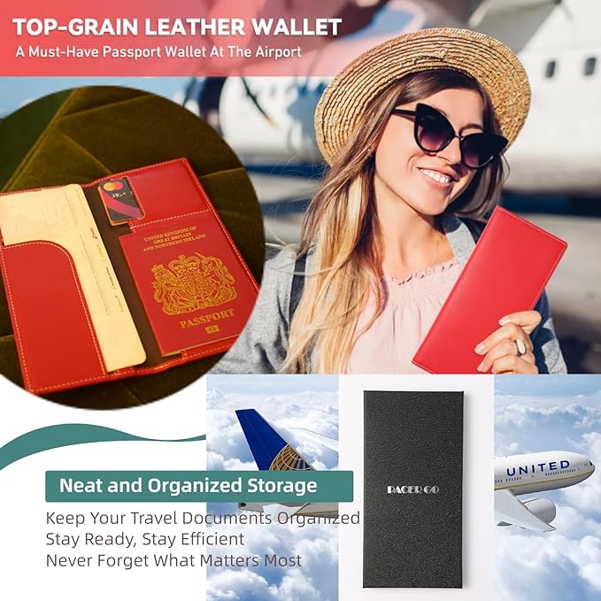 Genuine Leather RFID Blocking Long Passport Holder Passport Cover (Dark Blue)