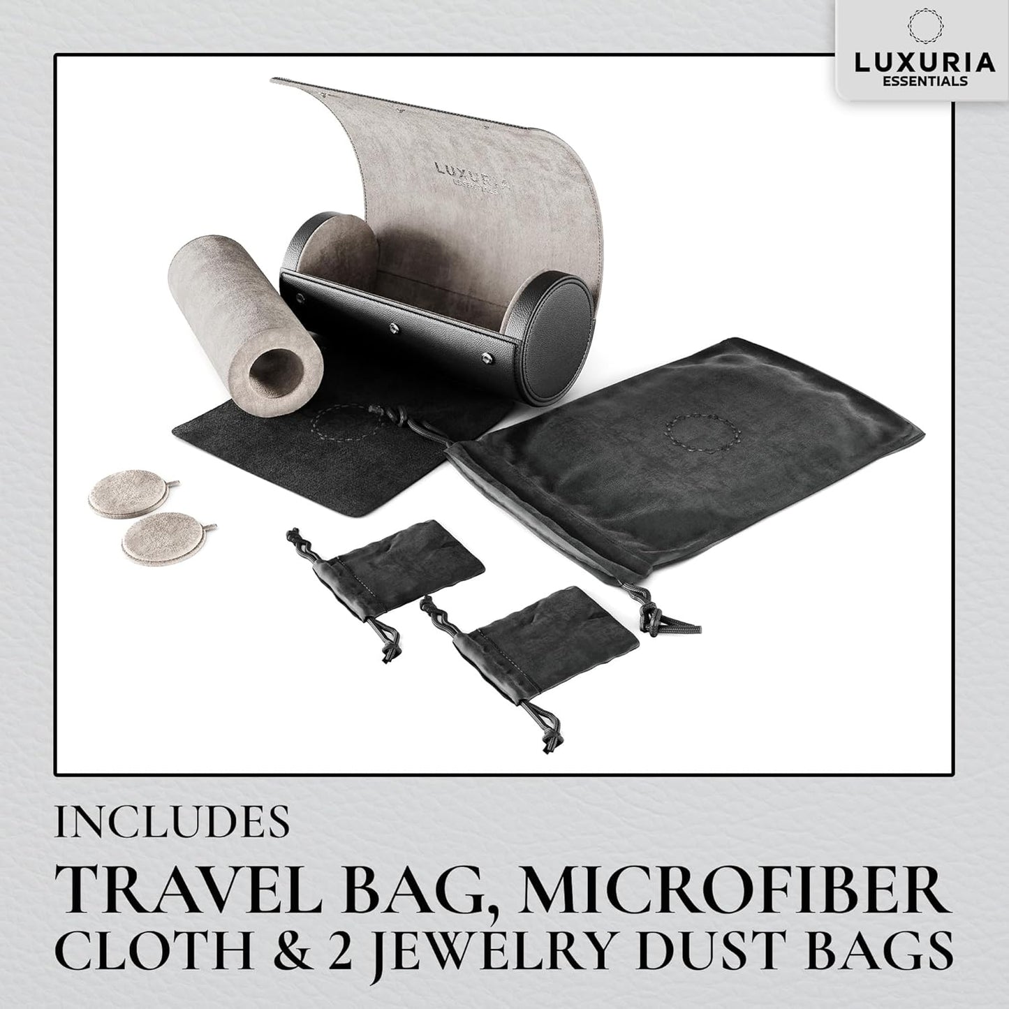 Watch Roll Travel Case for 2 Watches | Hidden Jewelry Storage Compartment, Genuine Leather Watch Roll with Dust Bags & Cleaning Cloth | Fits Men's Wrist Watches & Smartwatches