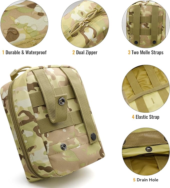 Qavctw Tactical Pouch Utility Organizer Molle Pouches EMT Ifak Medical First Aid Kit Utility Pouch with Two Zippers for Outdoor Tactical Survival Bag