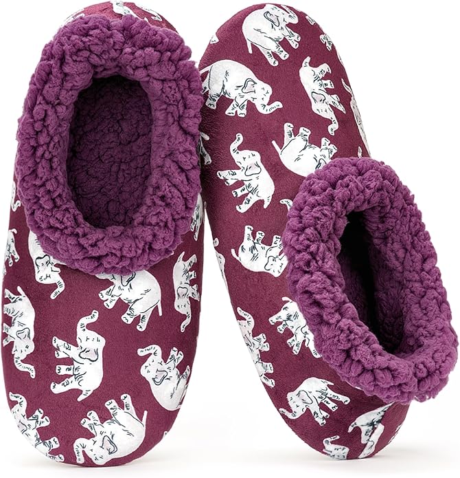 Soft Fuzzy Slippers for Women Indoor, Warm Furry House Sock Shoes Fluffy Lined, Bedroom Booties Non-Slip Gripper Soles, Winter Cozy Christmas Gifts